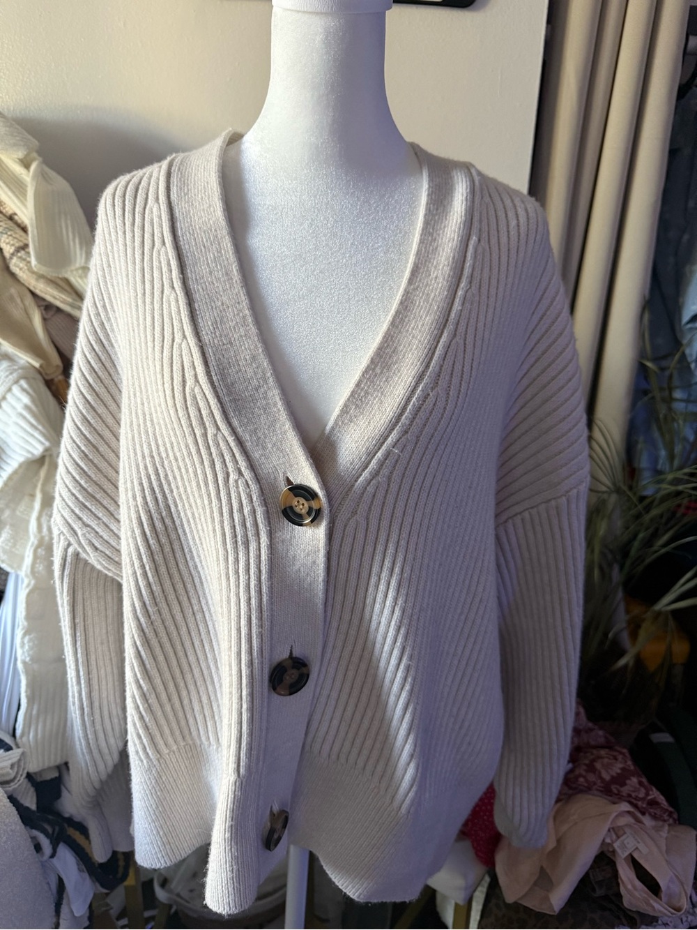 H&M Cream Wool Blend Chunky Knit Cardigan